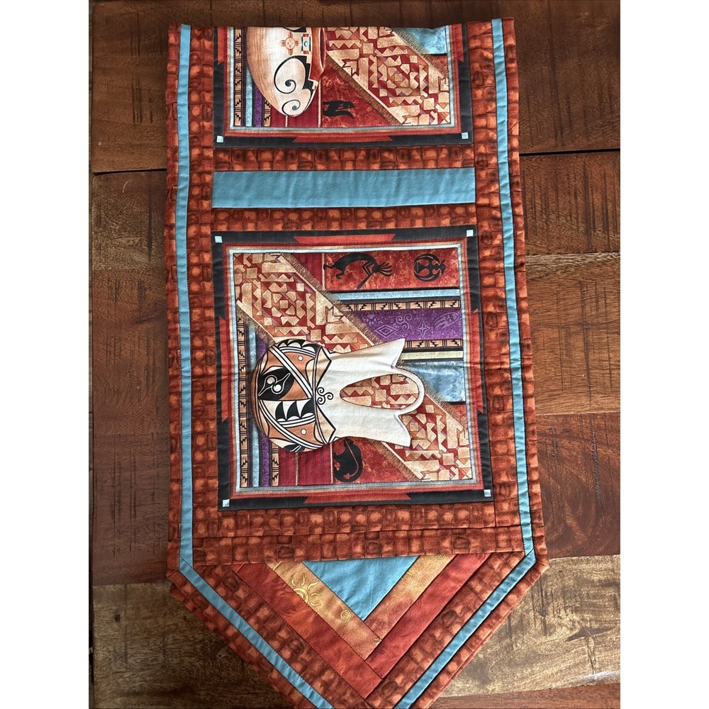 Southwestern Table Runner 52" Rust Colored Brown Turquoise Southwest Design